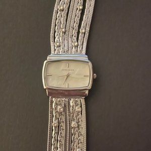 Silvertone MOP face "Anne Klein" bracelet/chain watch